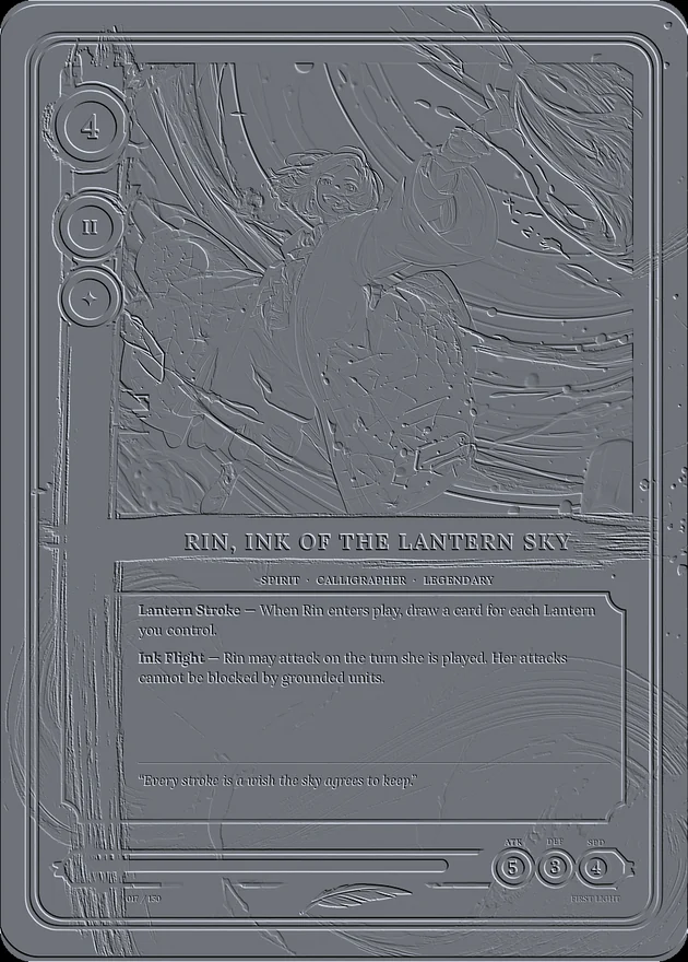 Surface map of the card from the raking-light images, with three marks circled